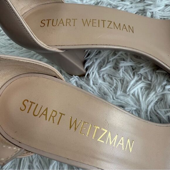 Stuart Weitzman Nearlynude 90mm Nude Strappy Leather Sandals Size 12 - Picture 7 of 11